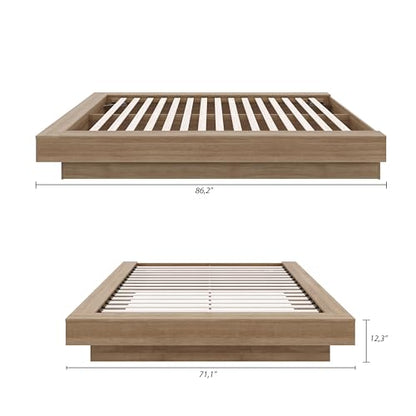 Nexera Marconi Brown Oak Platform Bed Frame with Minimalist Design - WoodArtSupply