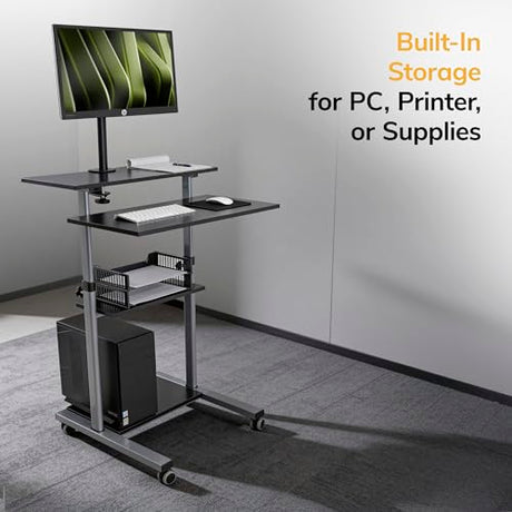 Mount-It! Mobile Computer Cart with Monitor Mount for Screen up to 32", Portable Desk on Wheels, Rolling Laptop Stand Teachers, Office, Classroom, Rise up to 53", Projector, Podium, Keyboard Tray Mount-It!