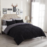 Wamsound Twin Comforter Set Black - 3 Pieces Luxury Soft and Lightweight Down Alternative Bedding Set Fluffy Blanket Quilt for All Season 1 Comforter(68"×86") & 1 Pillow Sham(20"×26") Wamsound