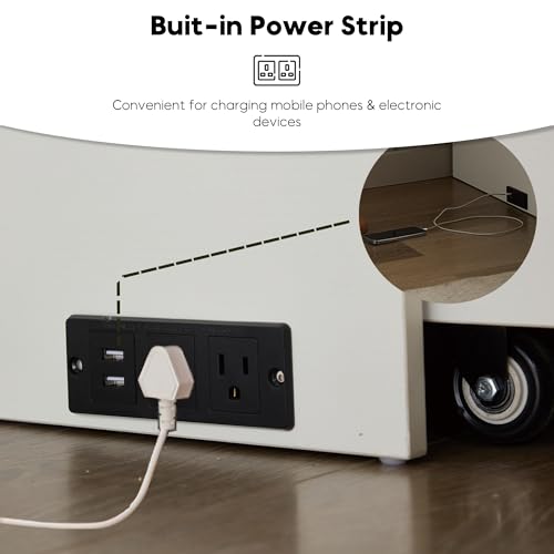 ZEIINPA Queen Size Murphy Bed Cabinet with Charging Station & Storage Drawer, Wall-Mounted Tri-Fold Mattress Space Saver for Bedroom, Living Room, Office (White) ZEIINPA