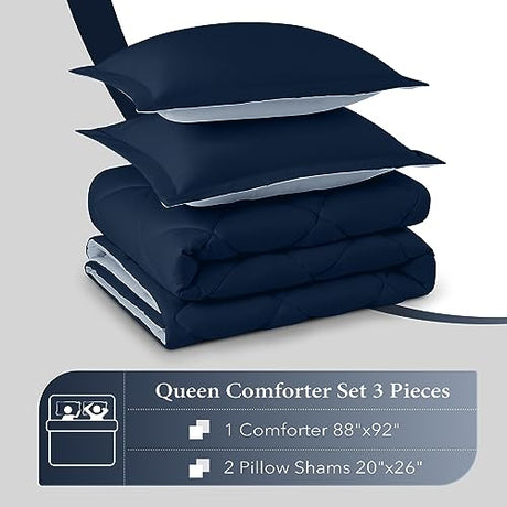 downluxe Queen Comforter Set - Blue and Sapphire Queen Comforter, Soft Bedding Sets for All Seasons -3 Pieces - 1 Comforter (88"x92") and 2 Pillow Shams(20"x26") downluxe