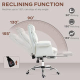 HOMCOM Executive Office Chair, PU Leather Ergonomic Office Desk Chair with Footrest, Reclining and Swivel Chair, White HOMCOM