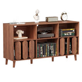 55 in Large Record Player Stand with Charging Station - Vinyl Record Storage Cabinet with 2 USB Ports, Open Shelves & Turntable Holder, Mid-Century Modern Wood TV Media Console for Living Room Garvee