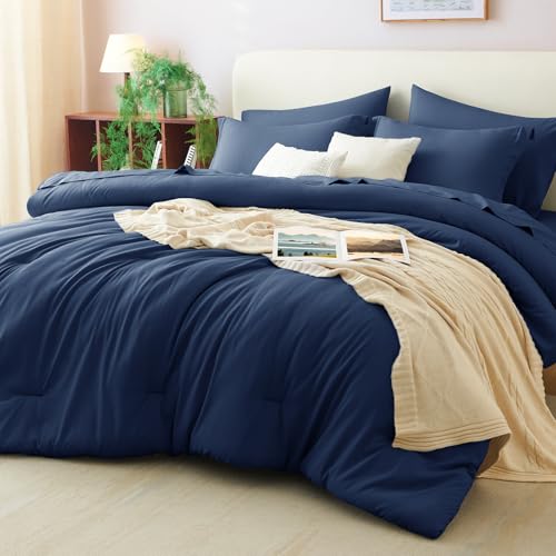 CozyLux Twin Comforter Set Navy Blue, 5 Pieces Bed in a Bag Twin Comforter Set with Sheets, All Season Bed Sets with Down Alternative Comforter, Fitted Sheet, Flat Sheet, Pillow Sham and Pillowcase CozyLux
