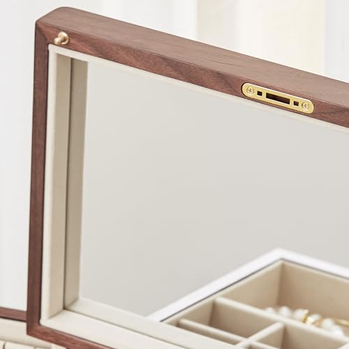 CHOSIN Black Walnut Wooden Jewelry Box for Women Classical Wooden with Two Side Doors 5-Layer with Mirror 5 Big Drawers Watch Necklace Ring Earring CHOSIN
