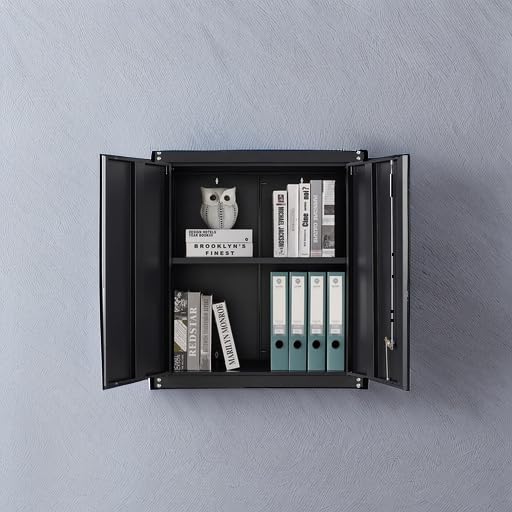 GREATMEET Metal Wall Cabinet, Wall Mounted Storage Cabinet for Garage Storage, Floating Cabinet with Doors and Adjustable Shelf, Steel Cabinet with Lock for Utility Room,Garage GREATMEET