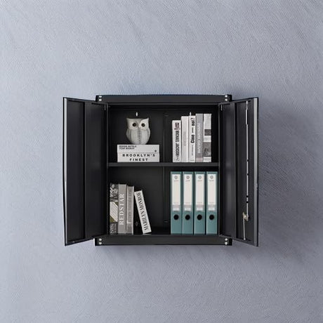 GREATMEET Metal Wall Cabinet, Wall Mounted Storage Cabinet for Garage Storage, Floating Cabinet with Doors and Adjustable Shelf, Steel Cabinet with Lock for Utility Room,Garage GREATMEET
