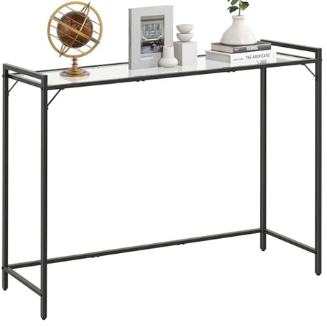 Livofloral 40.6" Tempered Glass Console Table for Entryway, Narrow Console Tables with Storage, Hallway Table for Entryway, Living Room, Black Sofa Tables Behind Couch, Modern Style, Easy Assemble Livofloral
