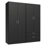 Madesa 4 Doors 2 Drawers Wardrobe Set Armoire Closet Bedroom Storage Cabinet with Shelves and Hanging Space 63" L Wooden Clothing Organizer Unit (Black) Madesa