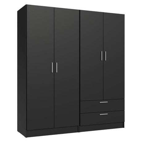 Madesa 4 Doors 2 Drawers Wardrobe Set Armoire Closet Bedroom Storage Cabinet with Shelves and Hanging Space 63" L Wooden Clothing Organizer Unit (Black) Madesa