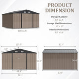 Greesum 10×10FT Outdoor Storage Shed, Metal Patio Storaged Sheds with Lockable Doors, Sheds & Outdoor Storage for Bike, Backyard, Pool and Garden, Brown Greesum