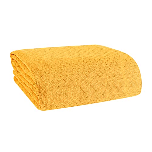 BELIZZI HOME 100% Cotton Bed Blanket, Breathable Thermal Blanket Twin Size, Soft Chevron,Perfect for Layering Any All Season, Mustard Yellow (60*90inch) Belizzi Home