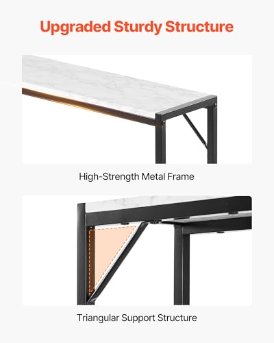 VEVOR Marble Console Table, Modern Narrow Long Console Table with Power Outlet, Thin Sofa Side Table with Iron Tubes, Anti-Tip Device and Triangular Support for Living Room, Hallway, Entryway, Foyer VEVOR