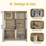 Lovupet Wooden Cat House with Scratching Posts, Luxury Large Cat Condo with Lockable Wheels, Indoor Kitten Cage with Escape Door, GC11 Lovupet