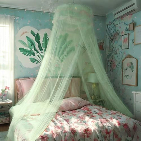 Eimilaly Lace Bed Canopy Mosquito Netting, Princess Bed Canopy for Girls Room Decor, Green/Single Door Eimilaly