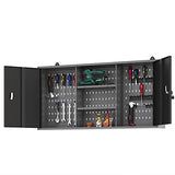 JZD Metal Wall Storage Cabinet with 2 Lockable Doors, for Home Office Garage Basement, Black & Grey, 47.2"x7.9"x23.6 JZD