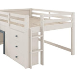 Quarte Full Size Kids Low Loft Bed with Slide,Three Storage Drawers and Two Doors,Solid Wood & MDF Construction, No Box Spring Needed Quarte