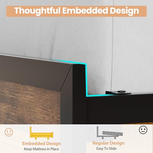 Flolinda King Size Bed Frame with Headboard, King Metal Bed Frame Storage with LED Lights & Charging Station,w/Solid 11 Bed Legs, No Box Spring Needed, Noise Free, Easy Assembly Flolinda