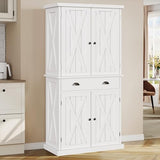 DWVO 72'' Tall Farmhouse Kitchen Pantry with Adjustable Shelves, Wood Kitchen Storage Cabinets with Doors & Drawer, Freestanding Cupboard for for Kitchen, Dining Room, Living Room, White DWVO