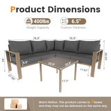 VONZOY 6 Pieces Patio Furniture Set, Wood-Look Metal Outdoor Sectional Furniture Conversation Set, L Shape Patio Couch with Side Table, 6.5" Thick Olefin Cushions for Garden, Backyard, Deck(Dark Grey) VONZOY