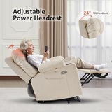 MCombo Small Power Lift Recliner Chair Sofa with Massage and Dual Heating, Adjustable Headrest for Elderly People Petite, USB Ports, Faux Leather 7111 (Cream White)