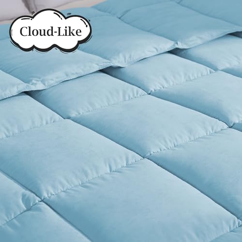 Peace nest Twin Size Goose Feather Fiber and Down Comforter Fluffy Duvet Insert All Season Hotel Luxury Bedding Comforters Soft Medium Warmth 68x88 Inches Blue Peace nest