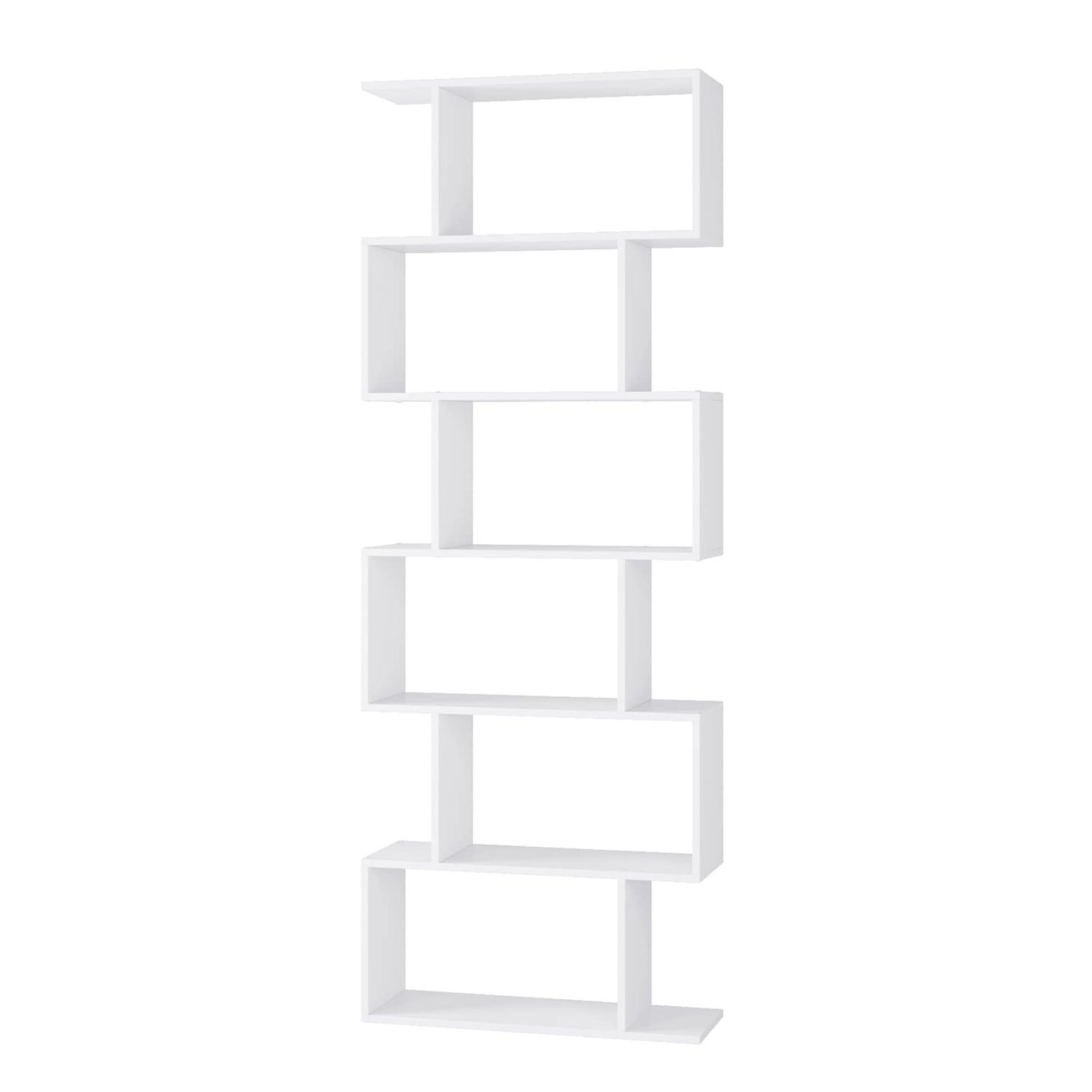 FOTOSOK S-Shaped 6-Tier White Bookcase - Modern Freestanding Display Shelf for Any Room - WoodArtSupply