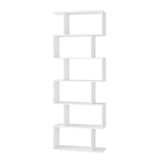 FOTOSOK S-Shaped 6-Tier White Bookcase - Modern Freestanding Display Shelf for Any Room FOTOSOK