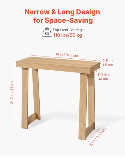 VEVOR 36 in Console Table, Modern Desk Behind The Couch, Wooden Rectangle Entrance Desk, Narrow Long Sofa Table Accent Stand, Ideal for Hallway, Bedroom, Living Room, Foyer, Easy Assembly, Natural VEVOR