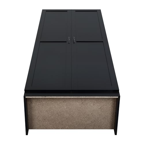 Manhattan Comfort Cornelia Modern Storage Cabinet with Doors and Shelves 2.0 - Tall Freestanding Wardrobe Closet with 4 Adjustable Cubbies for Bedroom or Linen Use, Set of 1, Black Manhattan Comfort