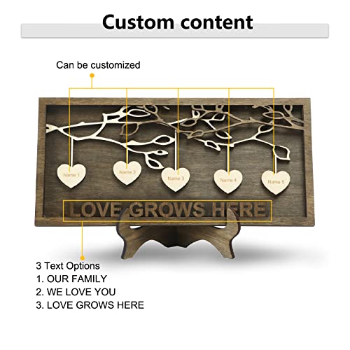 Jeweidea Personalized Family Sign with 2-9 Names Custom Wooden Tree of Life Frame Engraved Wood Plaques Decor Birthday Gift for Mother Women Jeweidea
