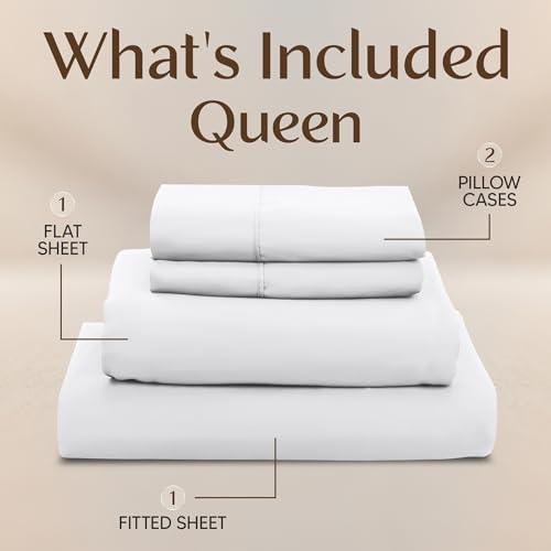 Utopia Bedding Queen Size Sheet Set – 4 Piece Bed Sheets, Soft and Breathable Microfiber, Includes 1 Fitted Sheet, 1 Flat Sheet and 2 Pillowcases – Oeko Tex (White) Utopia Bedding