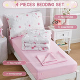 CotComf Toddler Bedding Set for Girls 4-Piece Pink Boho Tufted Daisy Flowers Toddler Comforter Sheets Set Bed-in-a-Bag Toddler Bedroom Set with Comforter, Flat Sheet, Fitted Sheet, Pillowcase CotComf