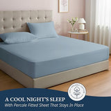 LANE LINEN 100% Organic Cotton Fitted Sheet Queen Size - 3 Pc Set (1 Fitted Sheet, 2 Pillowcases), Percale Weave, Soft, Breathable, Fits Mattress Upto 15" Deep - French Blue (No Flat Sheet) LANE LINEN