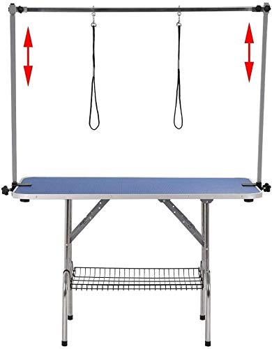 36" Dog Grooming Table Foldable Pet Grooming Tables with Adjustable Arm Noose Storage Mesh Tray Maximum Capacity Up to 330lbs Blue Hipet