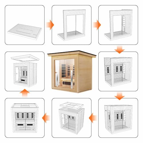 3-Person Far Infrared & Steam Dual-System Sauna Room, Outdoor Canadian Hemlock Wood Sauna, WiFi Control, Red Light Therapy, 11 Heaters & 4.5KW Harvia Stove, Left Door, 220-240V ZONEMEL