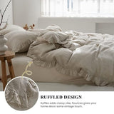 Simple&Opulence 100% Linen Duvet Cover Set, 3 PCS Natural French Flax Ruffle Duvet Cover Queen Size, Breathable Comfy Linen Bedding Comforter Cover with 2 Pillowcases (Natural Linen, 88" X 92") Simple&Opulence