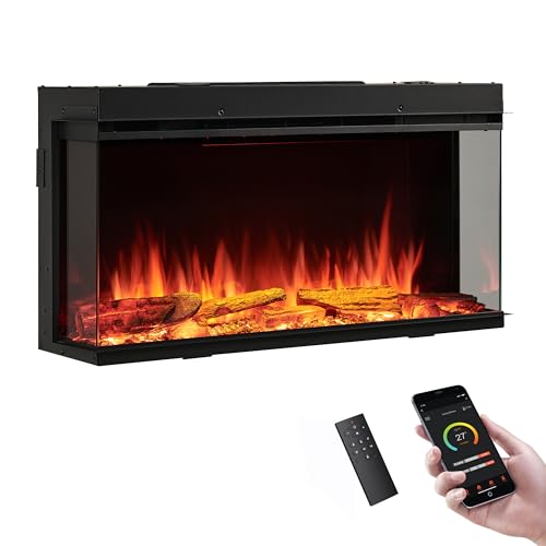 LegendFlame 35" W Smart Build in Electric Fireplace Insert, 1-2-3 Sided View, Heater 750W/1500W, Multi Colors of Flame & Fuel Bed, Alexa Enabled Legend Flame