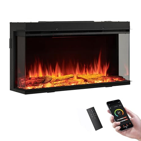LegendFlame 35" W Smart Build in Electric Fireplace Insert, 1-2-3 Sided View, Heater 750W/1500W, Multi Colors of Flame & Fuel Bed, Alexa Enabled Legend Flame