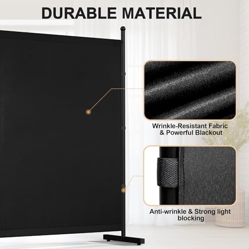 Yettsoy Single Panel Room Divider 6FT Large Privacy Partition Screen, 71" W Freestanding Wall Divider for Room Separation, Portable Room Divider Panel Privacy Screen for Dorm Studio Office, Black Yettsoy
