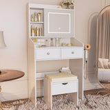 Viaozutis Vanity, Small Vanity Desk with Sliding Mirror, Dimmable LED Lights, 2 Drawers,Vanity Table Ideal for Bedroom (White) Viaozutis
