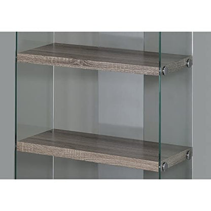 Monarch Specialties 5-Shelf Etagere Bookcase in Dark Taupe with Tempered Glass Frame - WoodArtSupply