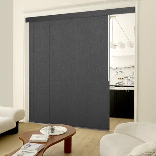 Heefen Adjustable Panel Track Blinds Blackout Vertical Blinds with Valance, Sliding Glass Door Blinds, Room Dividers, Retractable Track from 74" to 133" W, Trimmable Panel Up to 102" H (Dark Grey) Heefen