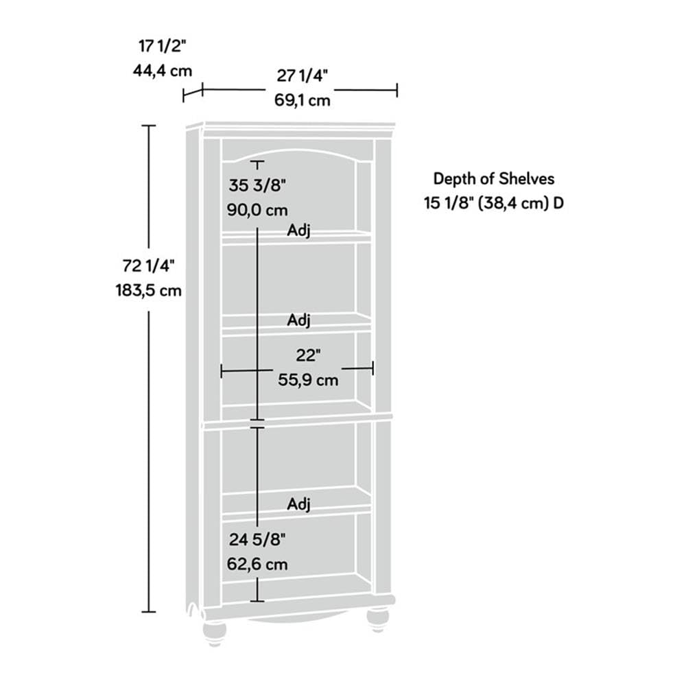 Sauder Harbor View Library/Book Shelf, L: 27.21" x W: 17.48" x H: 72.24", Antiqued White finish Sauder