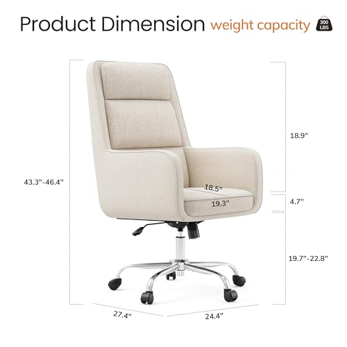 COLAMY Cocoon Modern Executive High Back Home Office Chair, Upholstered Desk Chair with Wheels, Vanity Chair with Head and Lumbar Support, Armrest (Beige) COLAMY