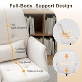 High Back Home Office Chair Without Wheels, Upholstered Fabric Desk Chair with Armrests, Ergonomic Swivel Computer Task Chair (White) Eronfrione