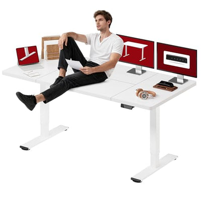 SANODESK Dual Motor Electric Standing Desk 79 x 32 Inches, Height Adjustable Sit Stand Desk with Large Splice Board for Home Office, Computer Workstation, Study & Gaming, White Frame/White Top