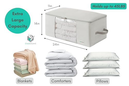 Comforter Storage Bag - Folding Organizer bag for King/Queen Comforters, Pillows, Blankets, Bedding/Quilt, Blanket, Duvet, Mothproof Space Saver; Large Collapsible Organizers, 24"x14"x11" Chaos Cleared