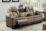 THSUPER Power Microfiber Reclining Sofa, Home Theater Seating Recliner Couch with Adjustable Headrest/Reading Light/USB Port/Storage Armrest/Drop Down Table for Living Room (Brown)