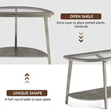 COSIEST 2-Tier Glass Console Table, Semi-Circular MDF Entryway Table with Storage Shelf, Modern Wood Sofa Side Table for Bedroom Living Room Hallway, Antique Silver COSIEST